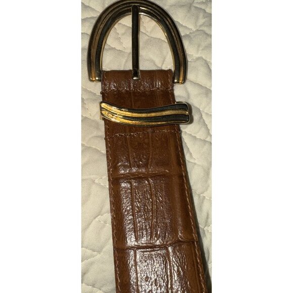 Genuine Leather Belt SZ Medium Italy Crocodile Brown‎ Gold  Statement Glam Rock - Picture 2 of 6